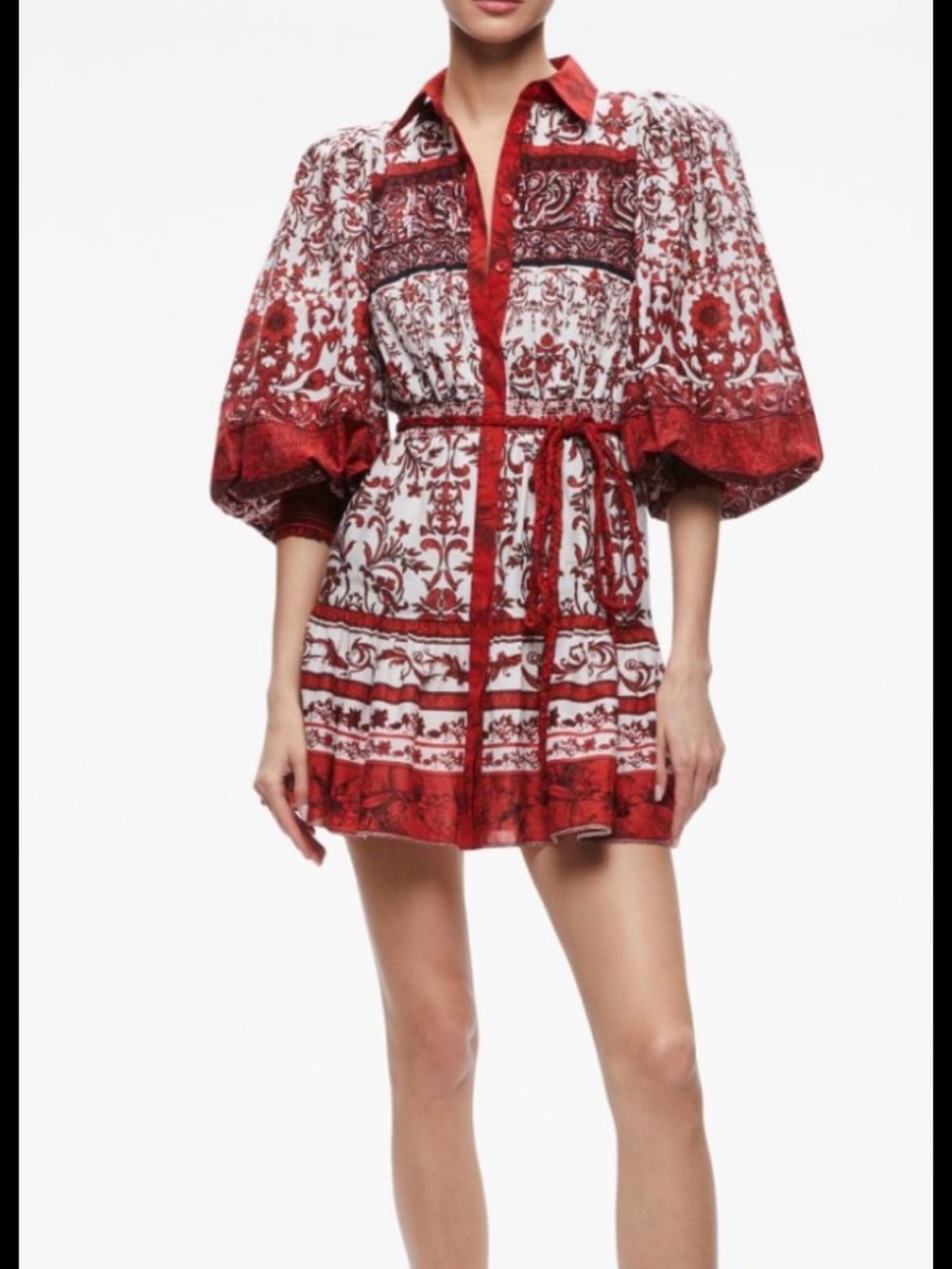 Alice + Olivia Red and White Floral Button-Front Dress